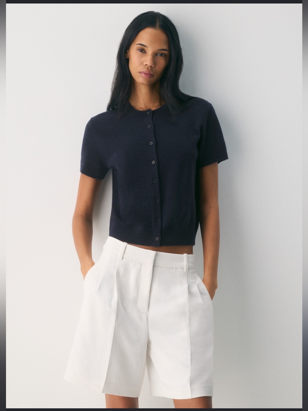 rag & bone black Short-Sleeve Crew Cardigan